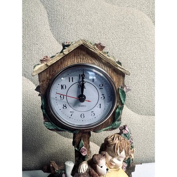 The Mirella Collection Whimsical Tabletop Clock Boy With Dog on The Wheelbarrow - Picture 10 of 12